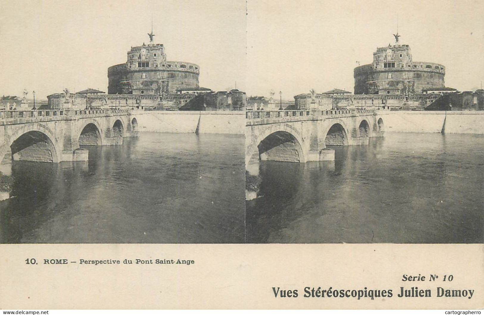 Stereographic Image ( Julien Damoy ) Postcard Italy Rome Perspective Du Pont Saint Ange - Pantheon