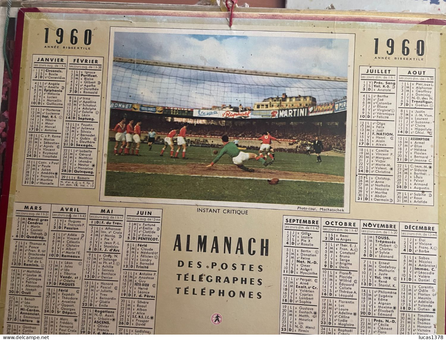 CALENDRIER ALMANACH DES POSTES  1960 / FOOTBALL - Formato Grande : 1941-60