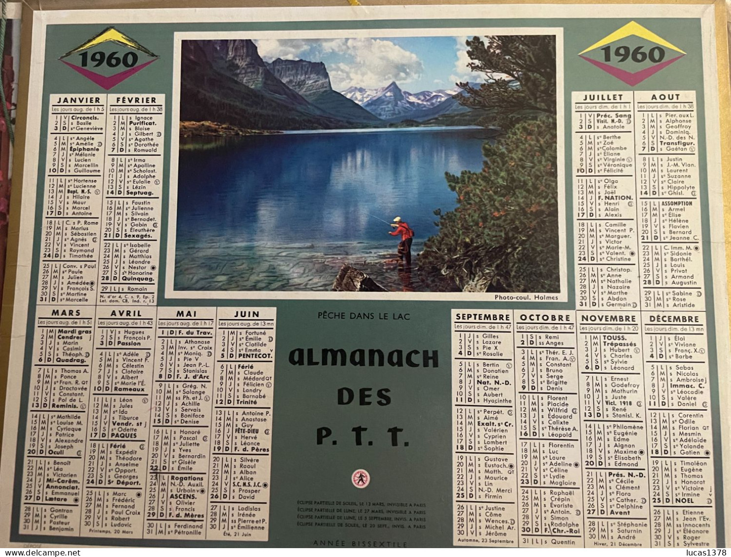 CALENDRIER ALMANACH DES POSTES  1960 / PECHE - Big : 1941-60