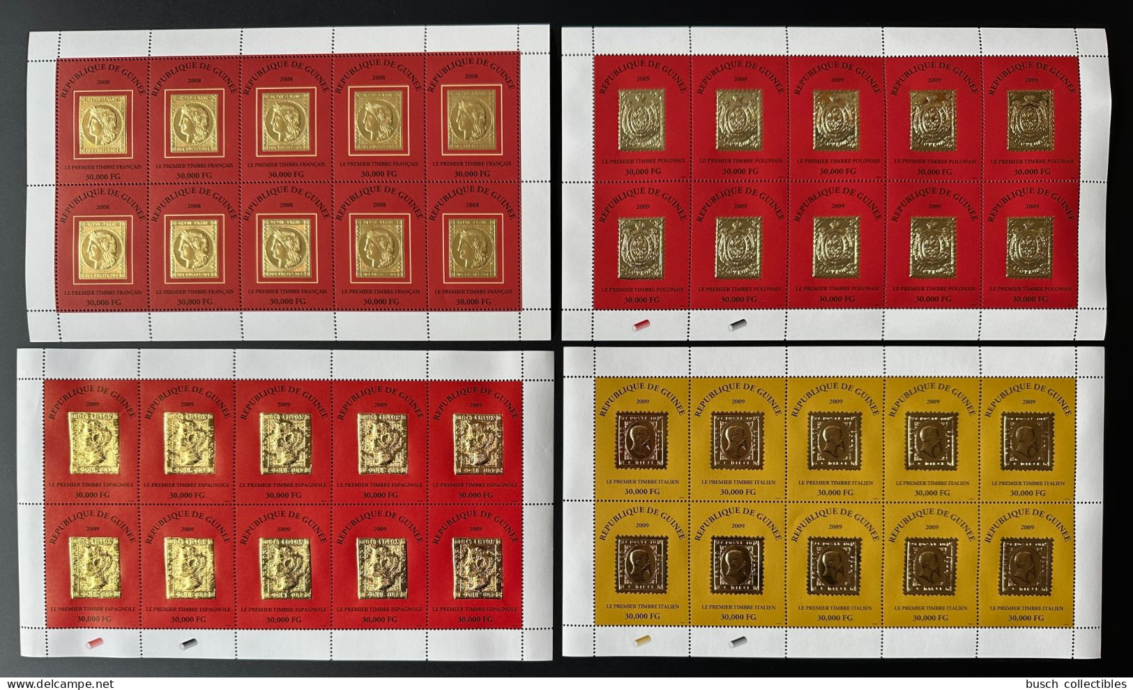 Guinée Guinea 2008 / 2009 Mi. 5452 6488 6489 6718 Kleinbogen Feuillet Premier Timbre First Stamp On Stamp Gold Or - Postfris – Scharnier
