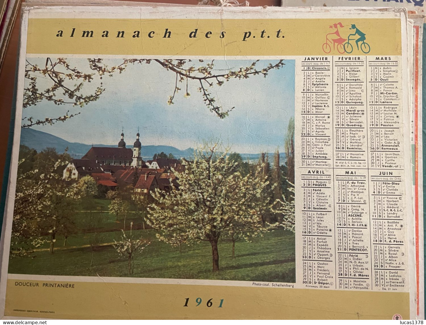 CALENDRIER ALMANACH DES POSTES  1961 / PRINTEMPS / AUTOMNE - Tamaño Grande : 1961-70