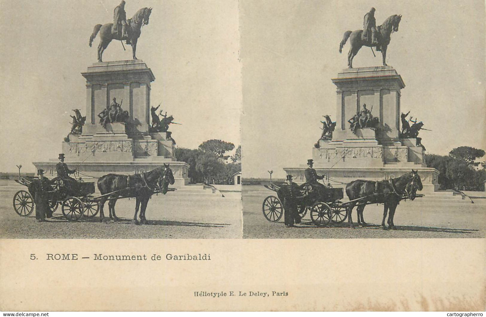 Stereographic Image ( Julien Damoy ) Postcard Italy Rome Monument De Garibaldi - Panthéon