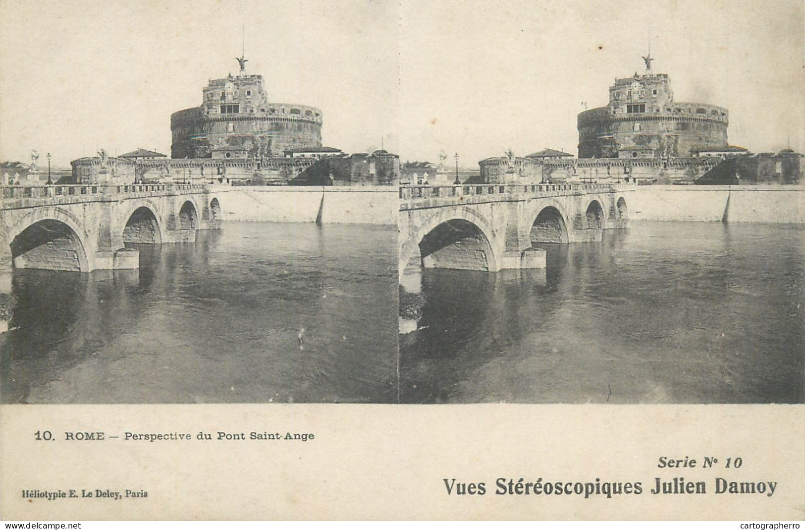 Stereographic Image ( Julien Damoy ) Postcard Italy Rome Perspective Du Pont Saint Ange - Pantheon