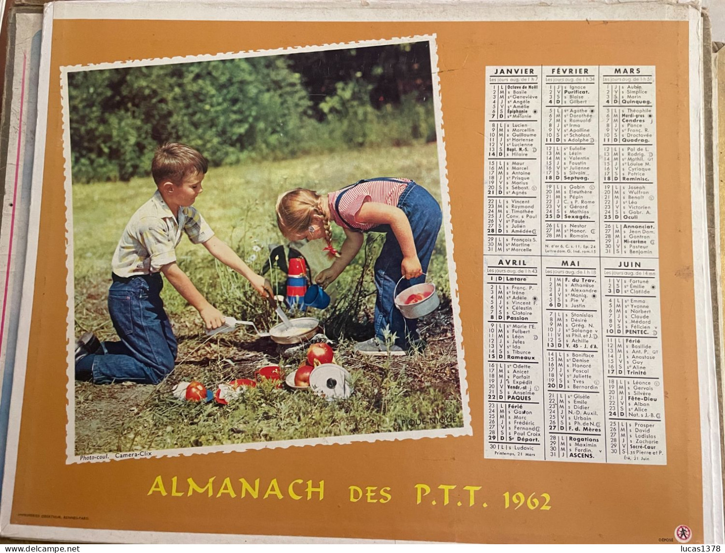 CALENDRIER ALMANACH DES POSTES  1962 / ENFANTS - Formato Grande : 1961-70