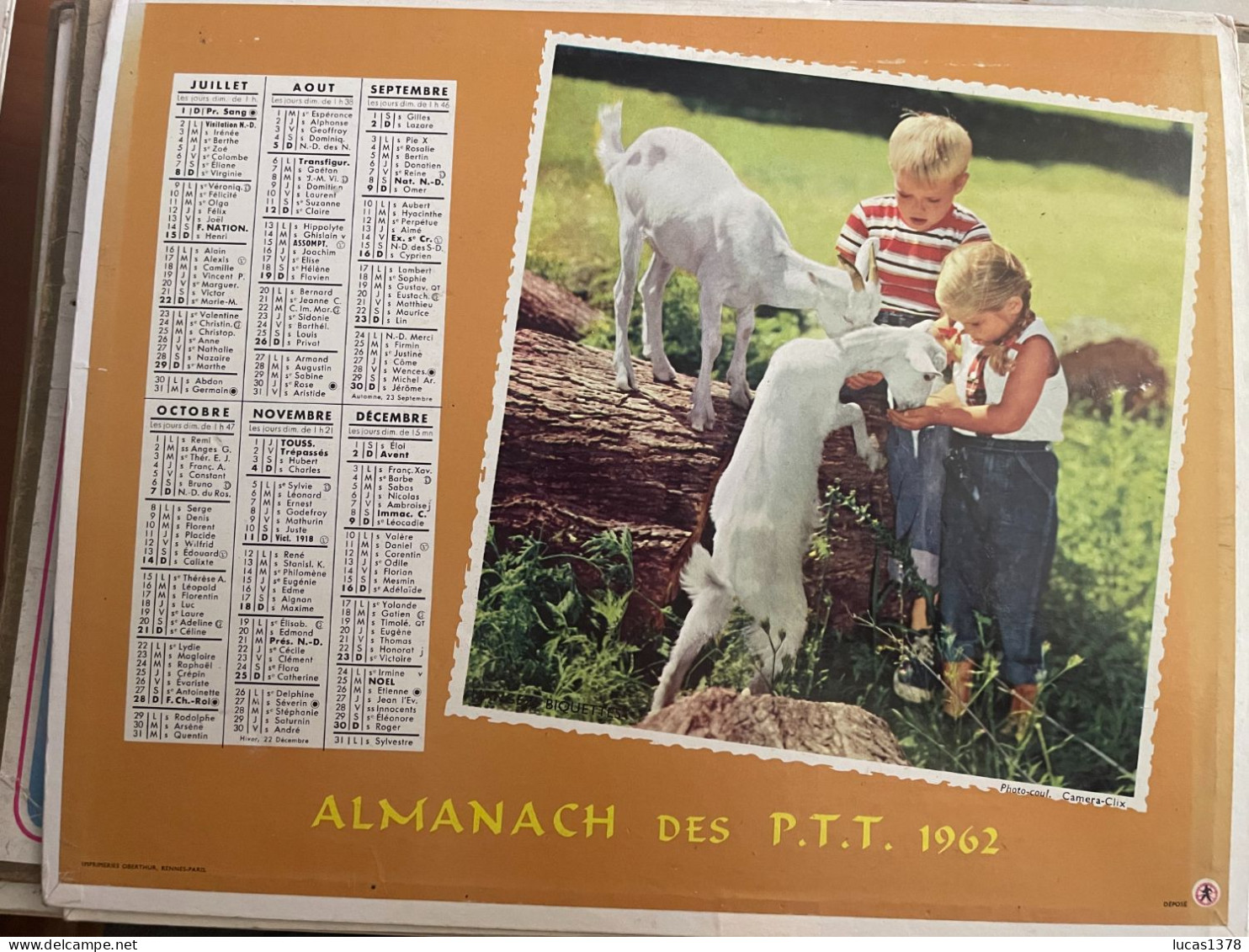 CALENDRIER ALMANACH DES POSTES  1962 / ENFANTS - Formato Grande : 1961-70