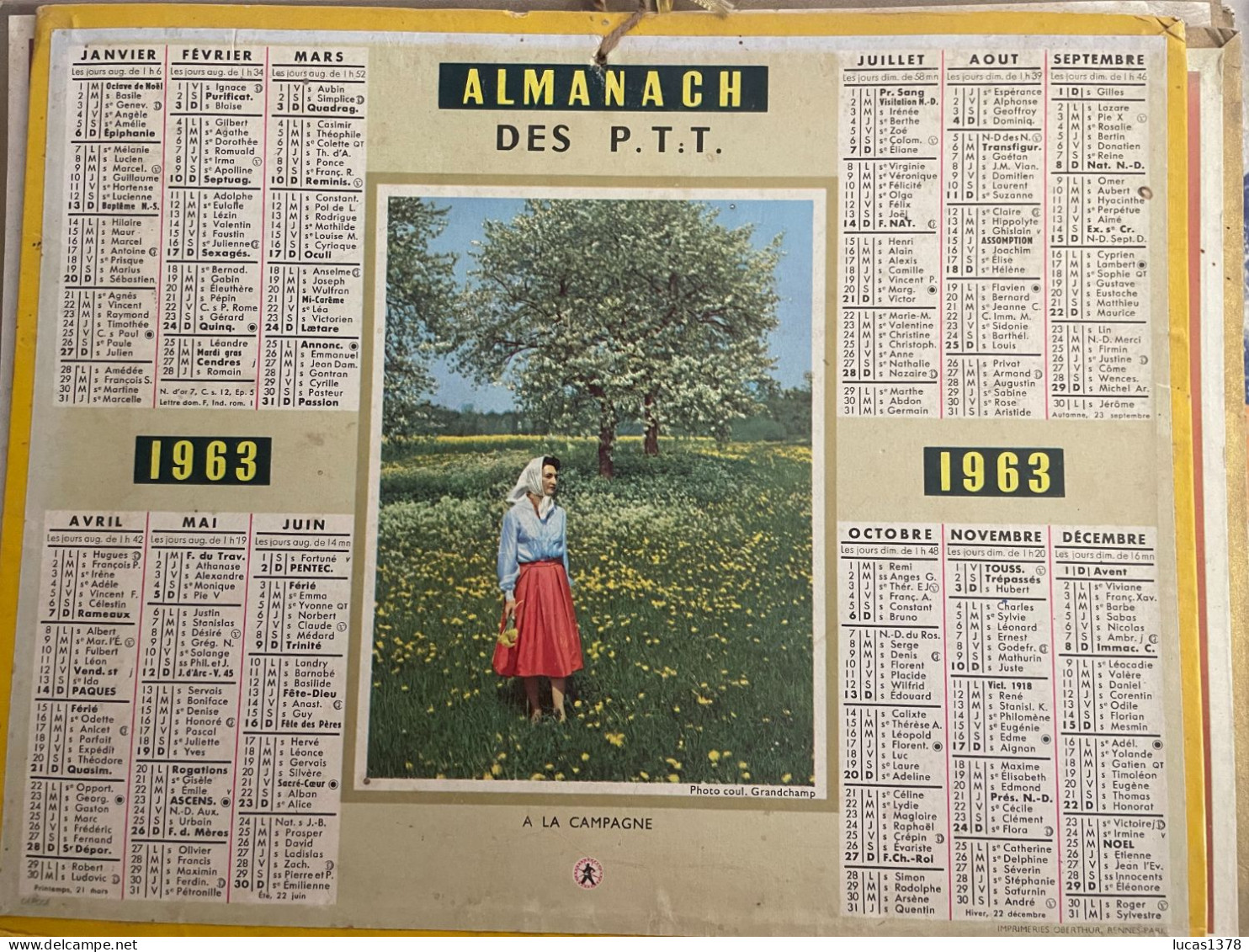 CALENDRIER ALMANACH DES POSTES  1963 / CAMPAGNE - Grand Format : 1961-70