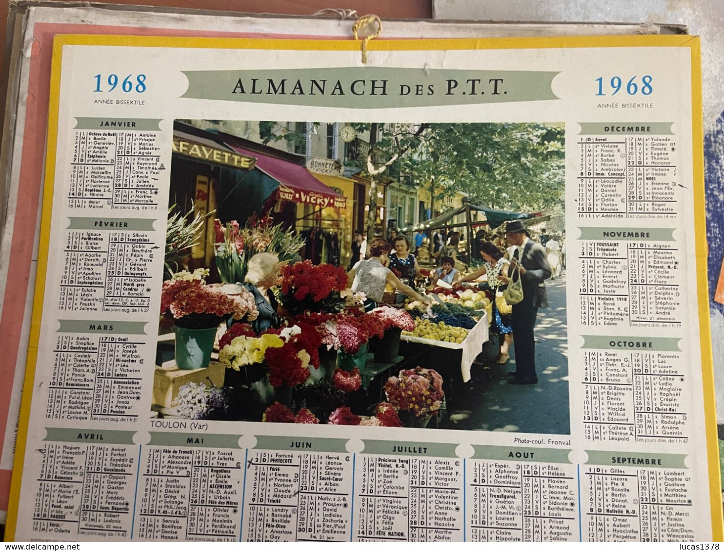 CALENDRIER ALMANACH DES POSTES  1968 / TOULON / MARCHE - Groot Formaat: 1961-70