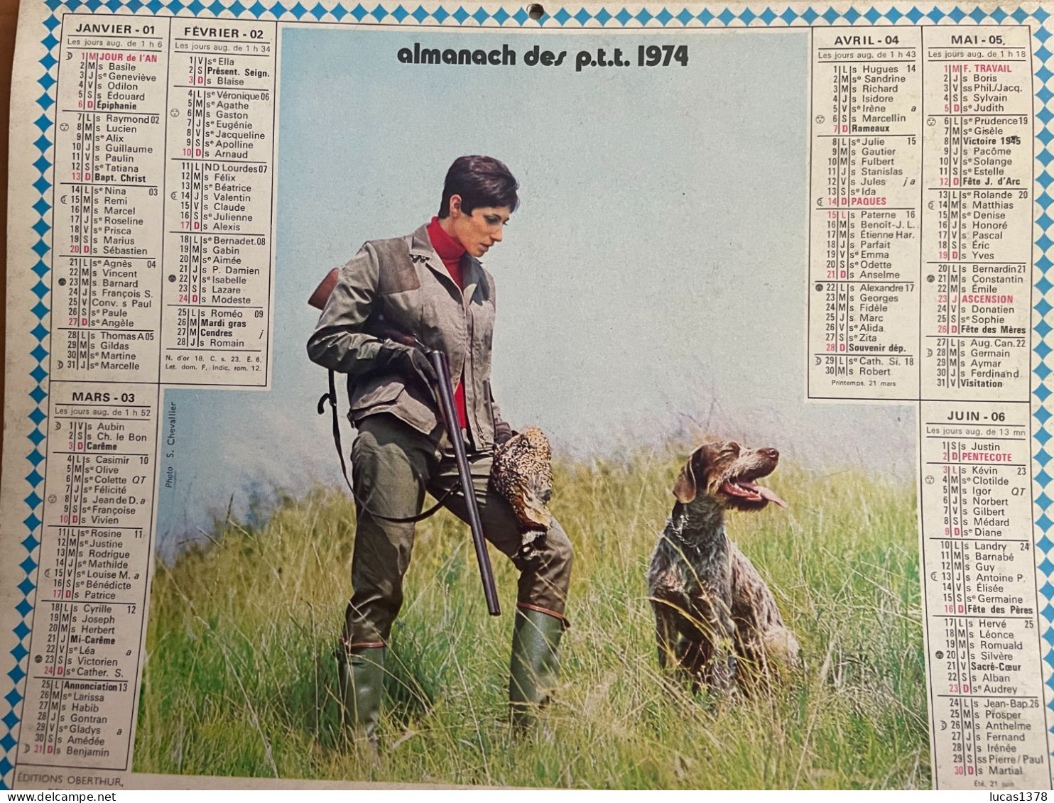 CALENDRIER ALMANACH DES POSTES  1974 / CHASSE - Big : 1971-80