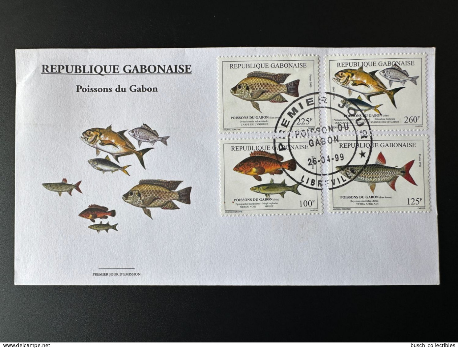 Gabon Gabun 1999 FDC 1er Jour Mi. 1480-1483 Poissons Fische Fishes Faune Fauna RARE ! - Gabun (1960-...)