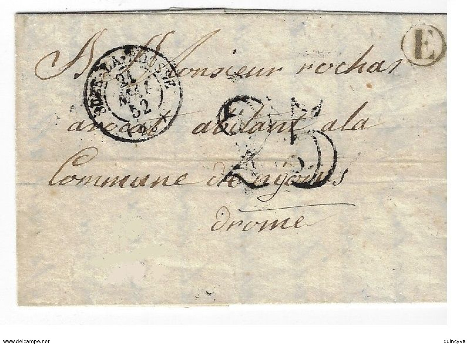 SUZE LA ROUSSE Lettre Dest Nyons Drôme Marque 25 Boîte Rurale E Ob 21 5 1852 - 1849-1876: Periodo Clásico