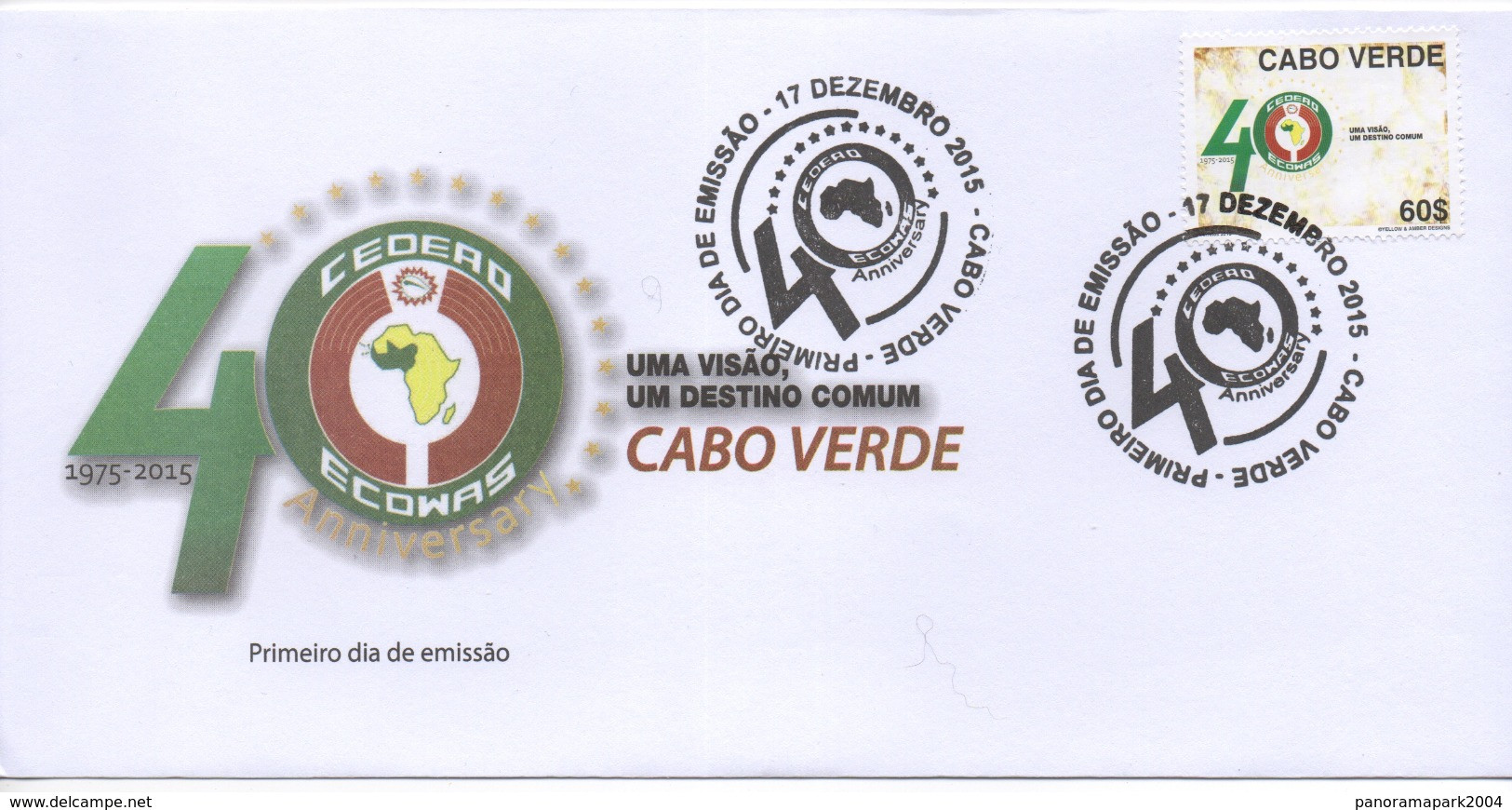 Cabo Verde Cap Vert Kap 2015 Scarce FDC Premier Jour Emission Commune Joint Issue CEDEAO ECOWAS 40 Ans 40 Years - Kaapverdische Eilanden
