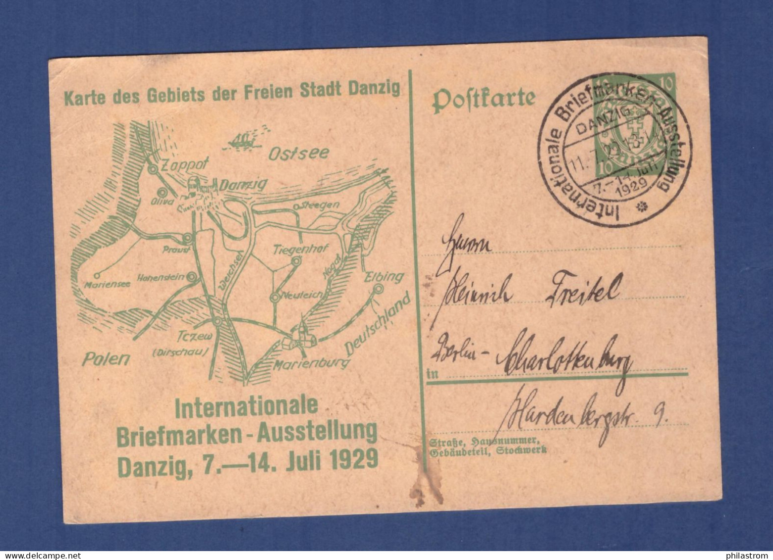 Danzig Postkarte - Ganzsache P 46 - Internationale Briefmarken Ausstellung Danzig 11.7.29 (1YQ-718) - Entiers Postaux