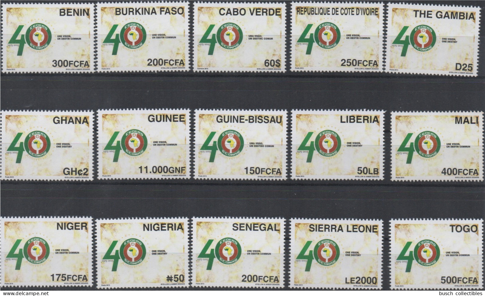 2015 Joint Issue Emission Commune CEDEAO ECOWAS 40 Years ALL 15 Countries MNH Benin Senegal Togo Nigeria Burkina Guine - Ivoorkust (1960-...)