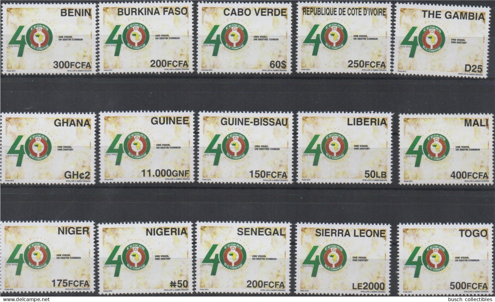 2015 Joint Issue Emission Commune CEDEAO ECOWAS 40 Years ALL 15 Countries MNH Benin Senegal Togo Nigeria Burkina Guine - Gambia (1965-...)