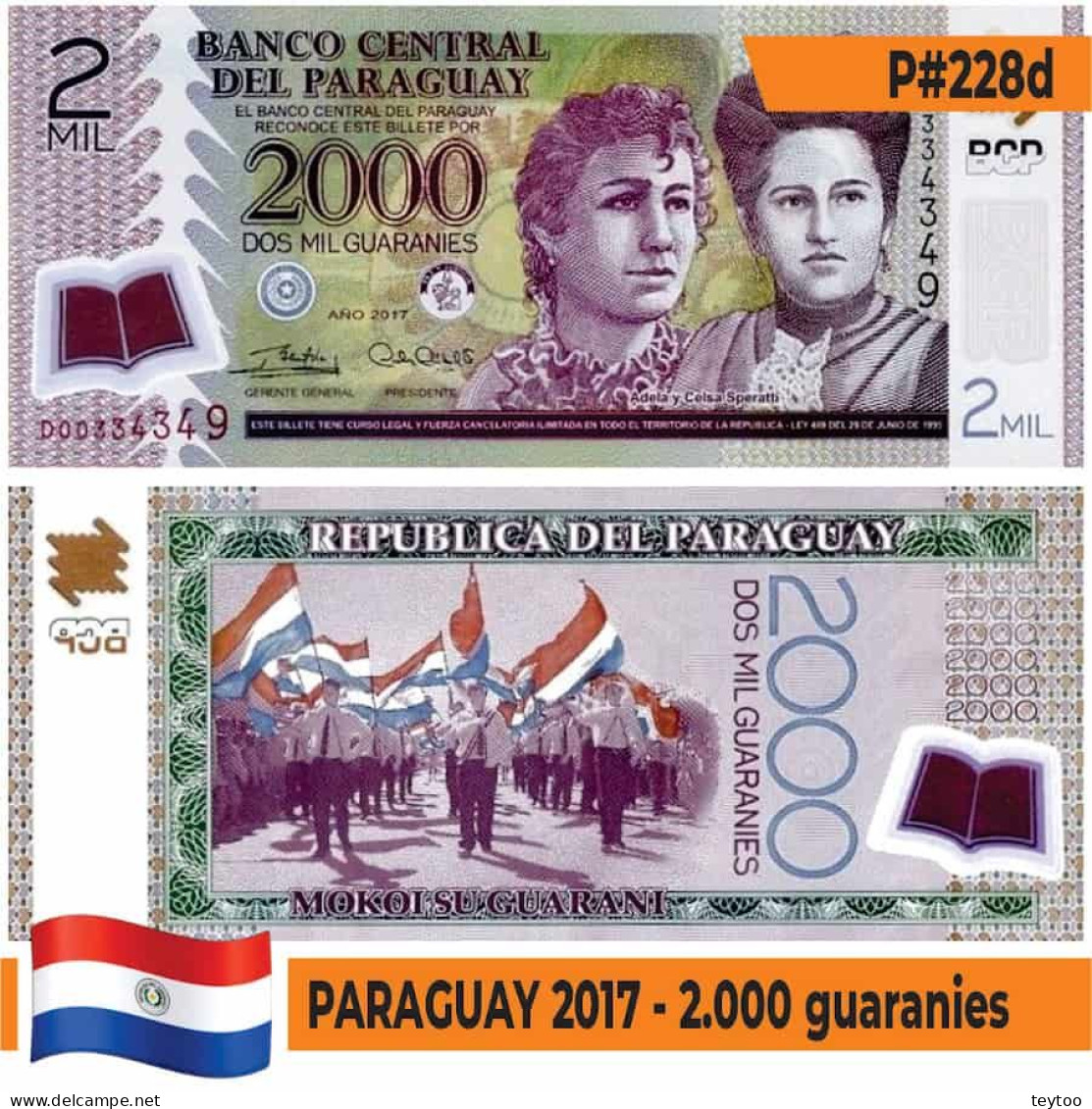 B0783# Paraguay 2017. 2.000 Guaranies (UNC) P#228d - Paraguay