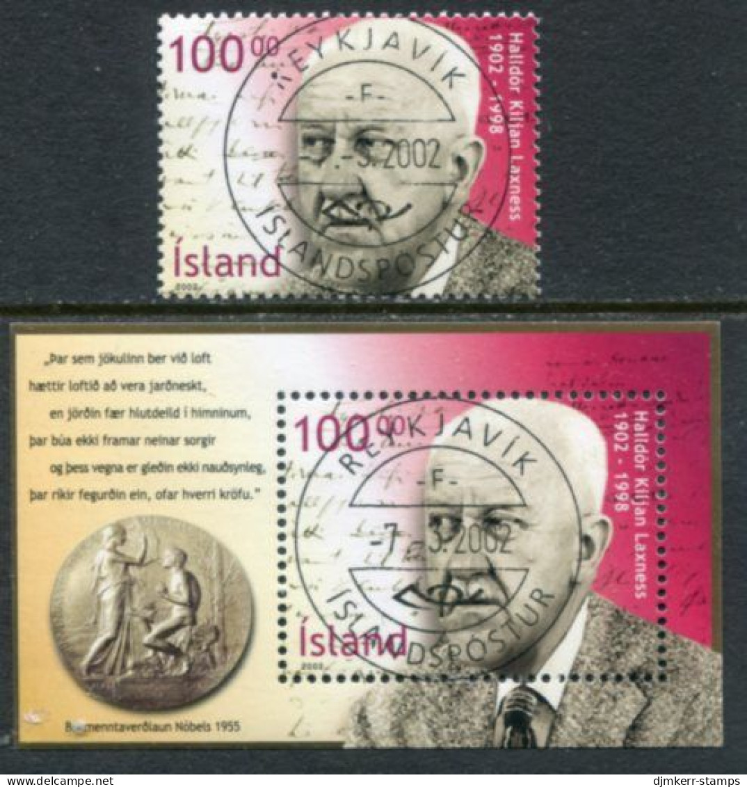 ICELAND  2002 Laxness Birth Centenary Used.  Michel 1003 + Block 30 - Used Stamps