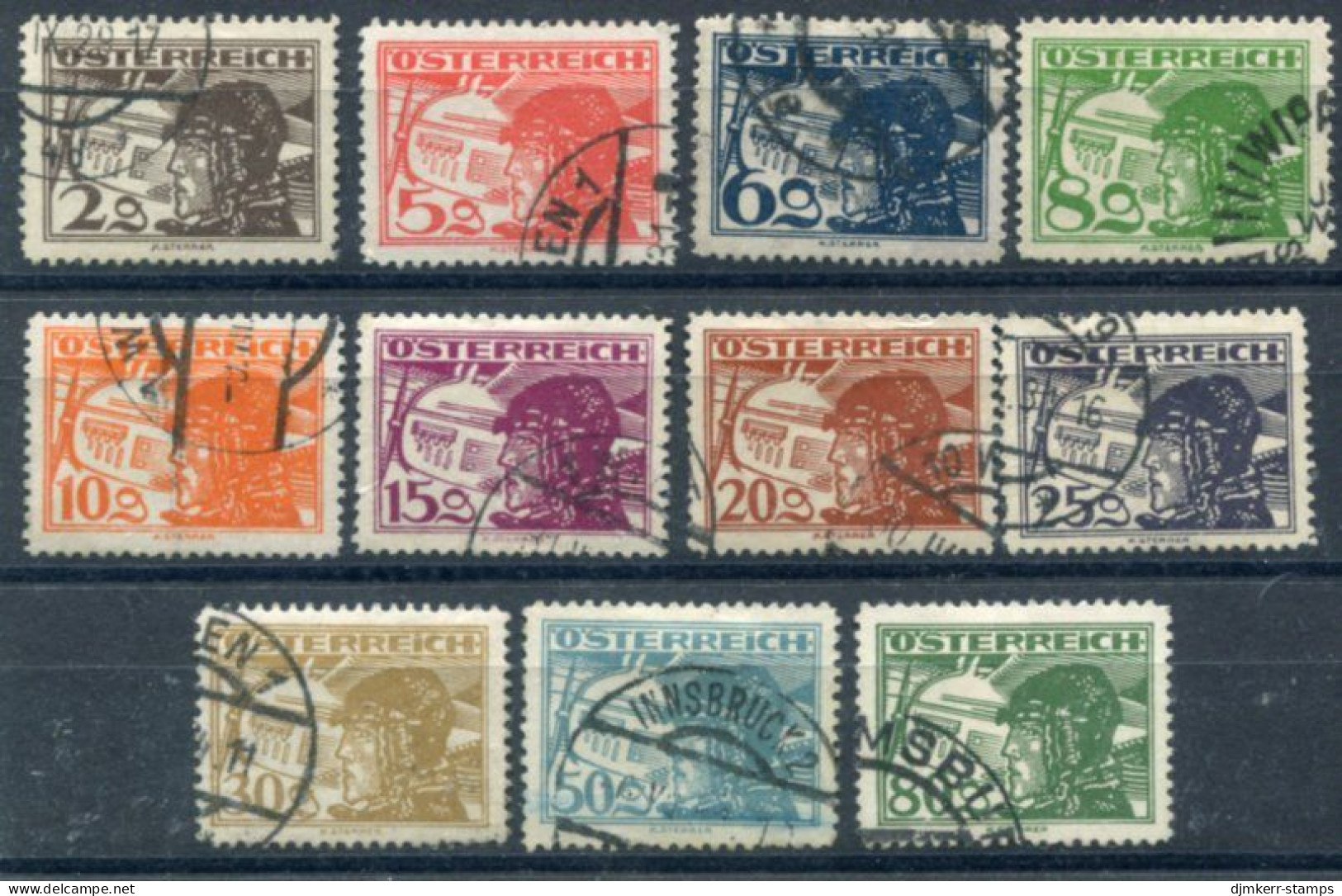 AUSTRIA 1925 Airmail Definitive: Aviator Values Complete Used.   Michel 468-78 - Used Stamps