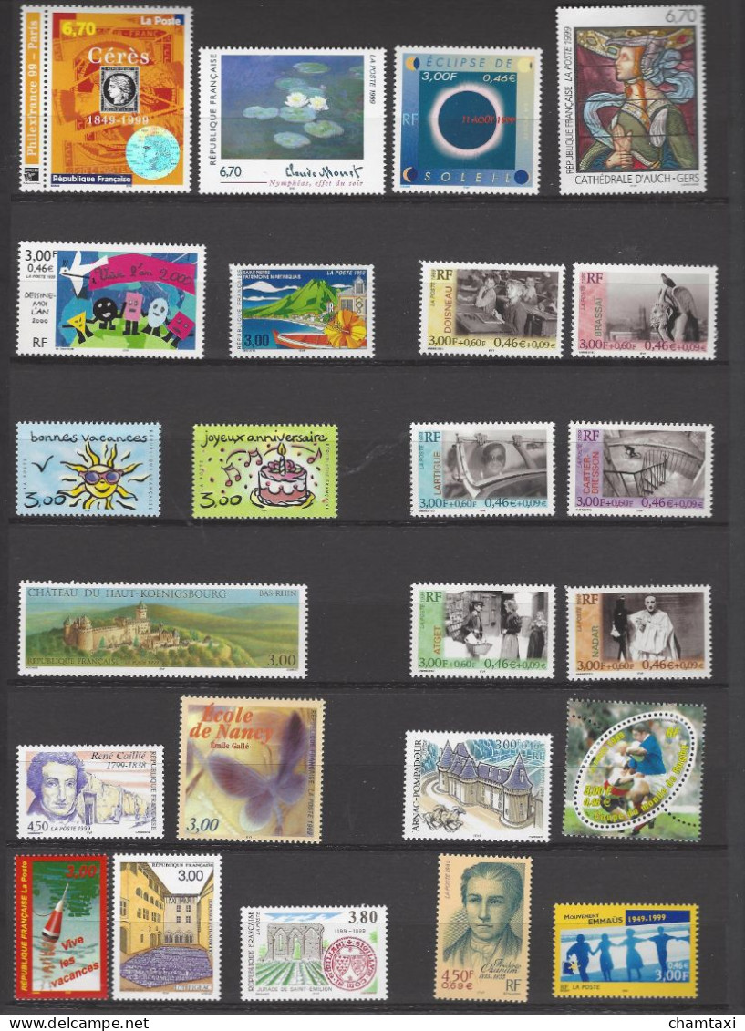 FRANCE 1999 ANNEE COMPLETE 57 TIMBRES EMIS EN FEUILLE  BF 22  + LES 5 TIMBRES ISSUS DE CARNET 3215 3220 3221 3212 3288a - 1990-1999