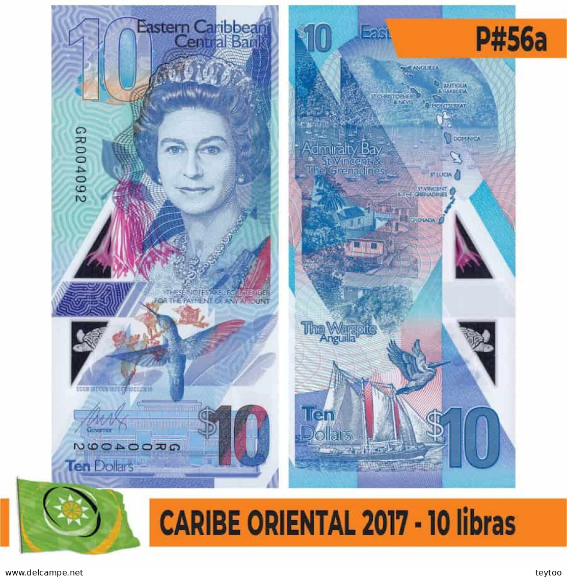 B0784# Estados Del Caribe Oriental 2017. 10 Libras (UNC) P#56a - East Carribeans