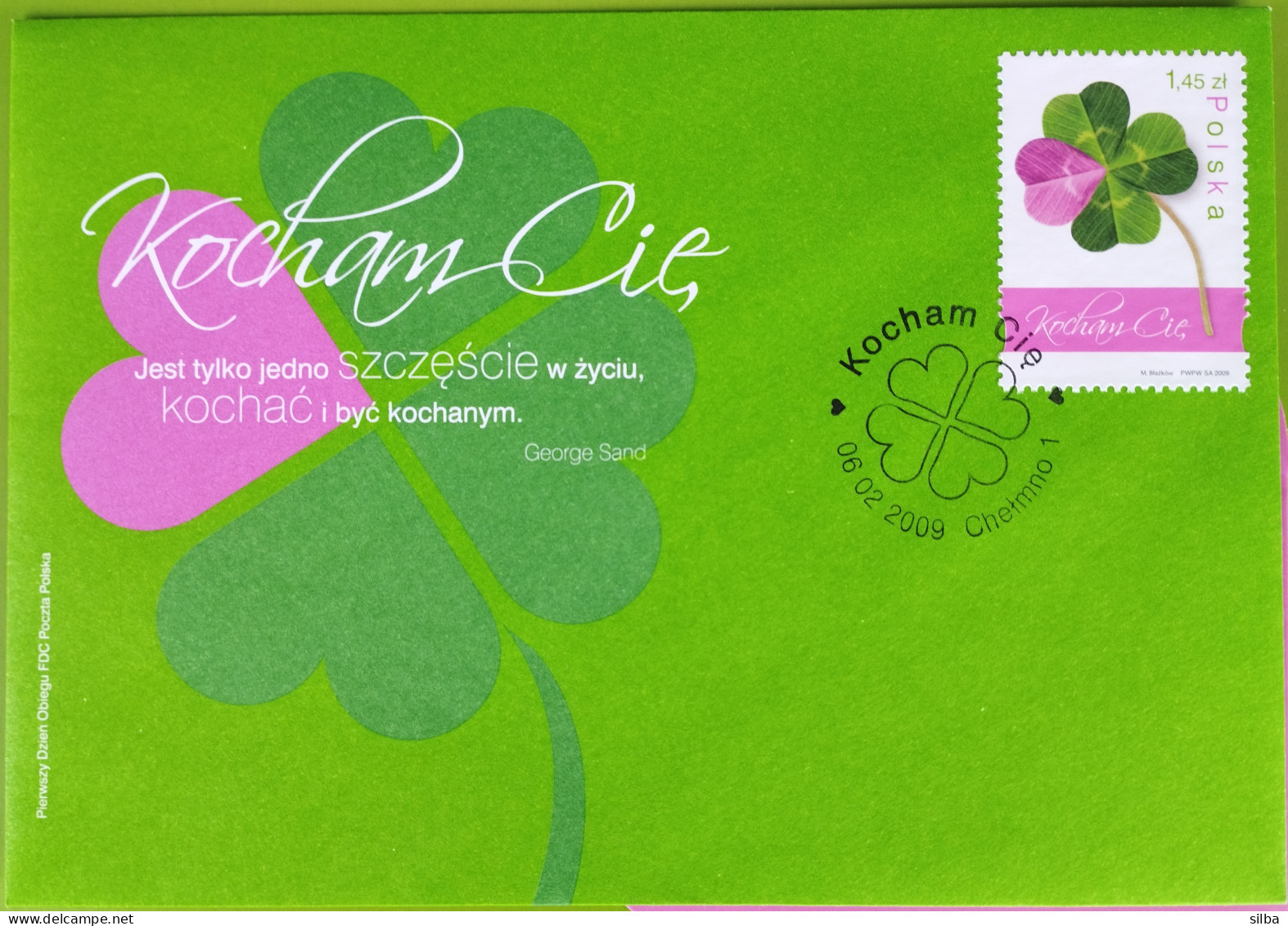 Poland 2009 / Valentines Day, Celebration, Love, Four-leaf Clover, Happiness / MNH Stamp + FDC / Souvenir Folder - Cartas & Documentos