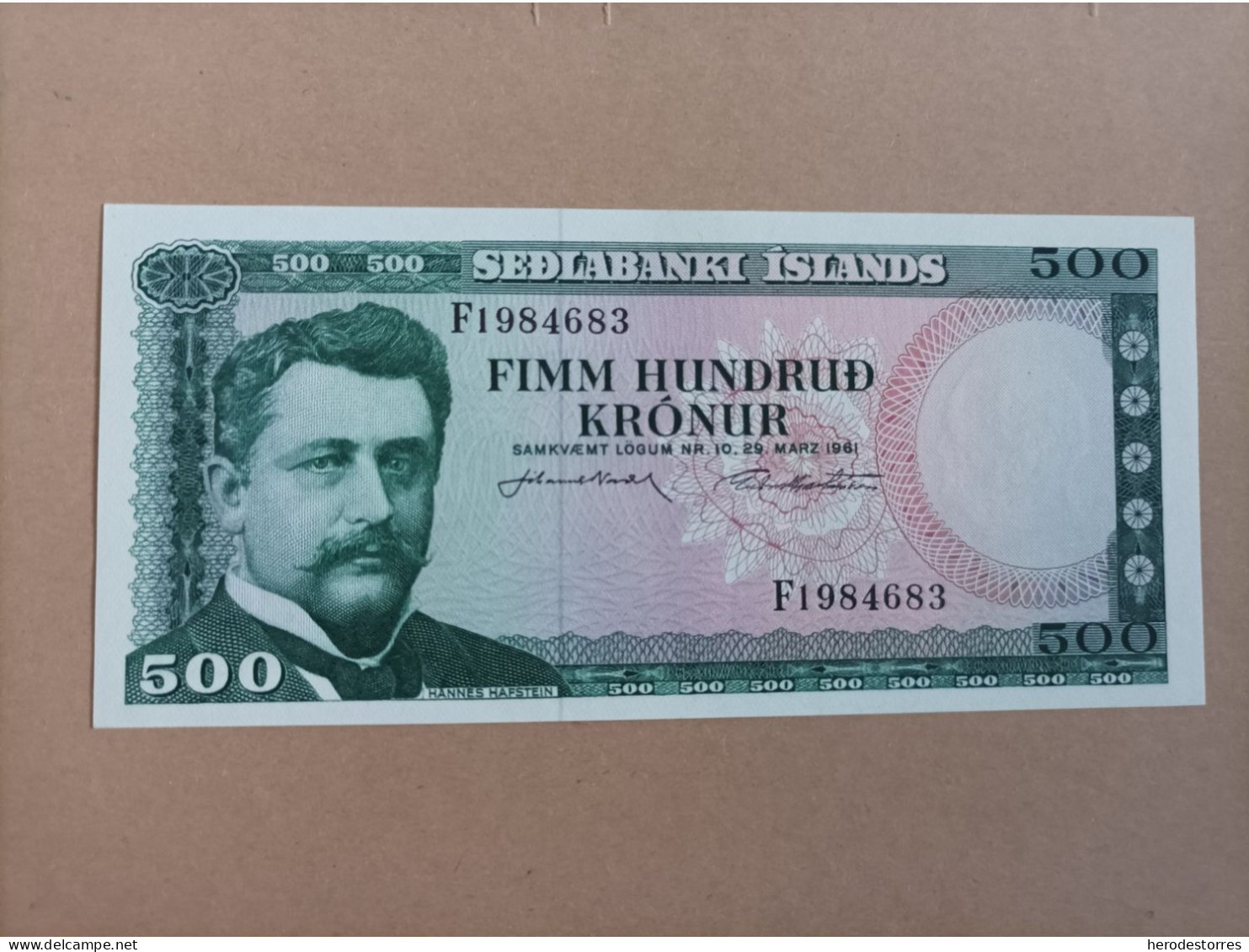 Billete De Islandia De 500 Kronur, Año 1961, UNC - Island