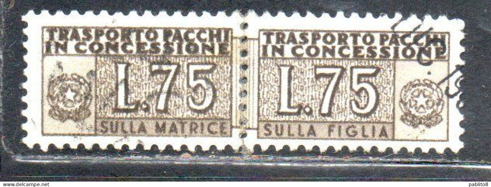 ITALIA REPUBBLICA ITALY REPUBLIC 1955 1981 PACCHI IN CONCESSIONE PARCEL POST STELLE STARS LIRE 75 USATO USED OBLIT - Concessiepaketten
