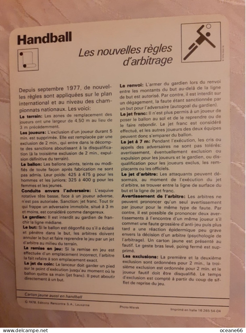 Fiche Rencontre Handball Les Nouvelles Règles D'arbitrage - Pallamano