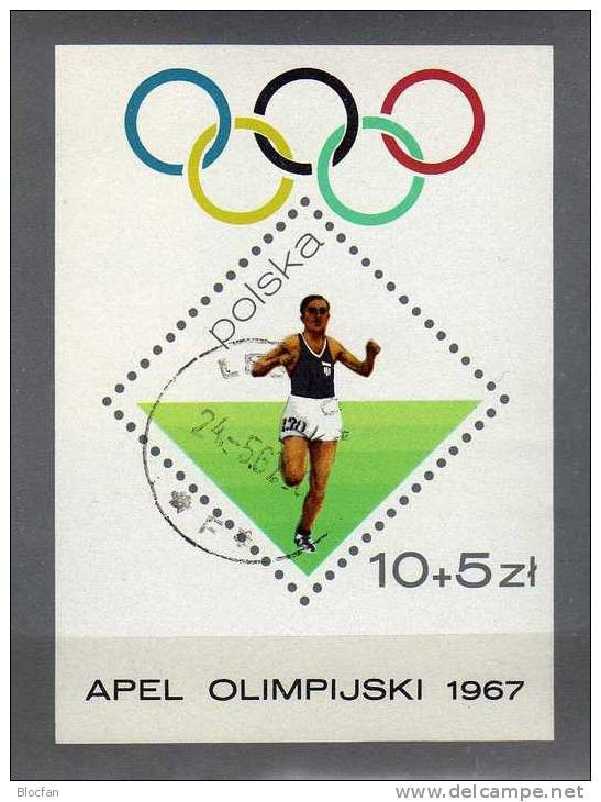 Sommer-Olympiade 1968 Polen Block 40 O 2€ Mexico Sieger 10000m Lauf In Los Angeles 1932 Ss Sport Olympic Sheet Bf Polska - Zomer 1932: Los Angeles