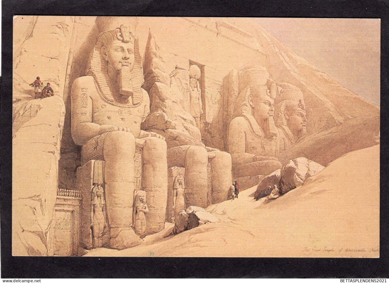 CPM Reproduction - COLOSSAL FIGURES IN FRONT OF THE GREAT TEMPLE OF ABOO SIMBEL - Lithograph By David Roberts - Temples D'Abou Simbel