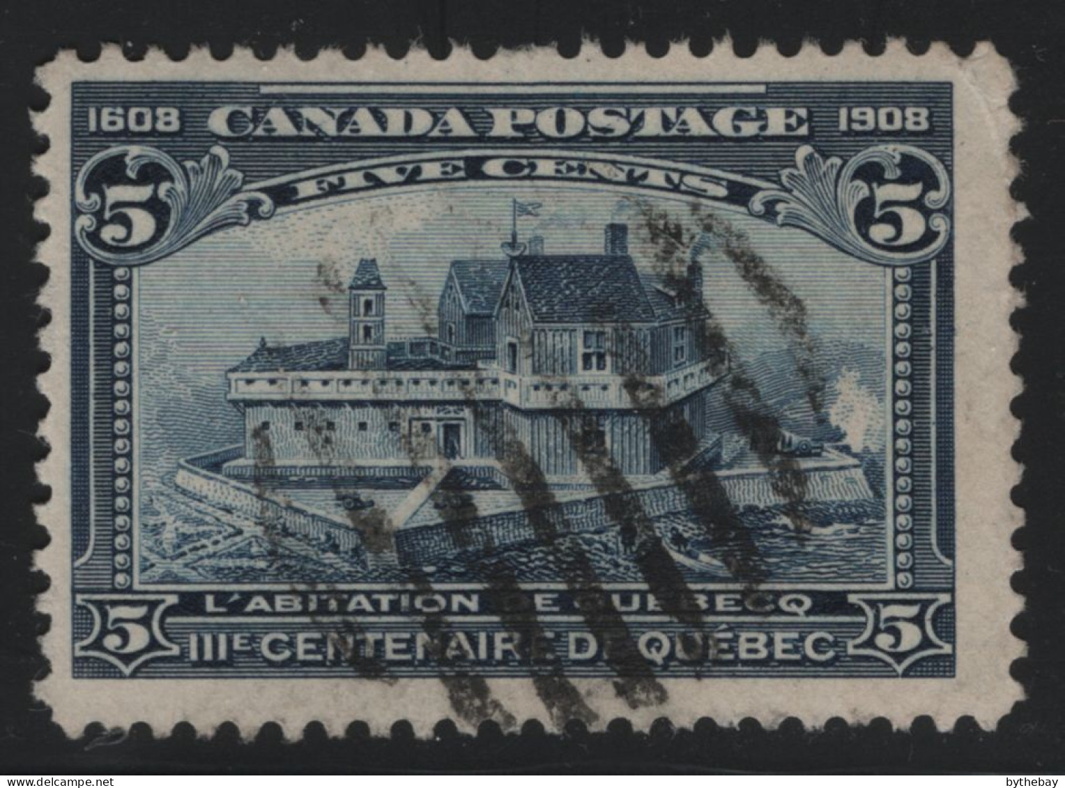 Canada 1908 Used Sc 99 5c Champlain's Harbour Crease - Used Stamps