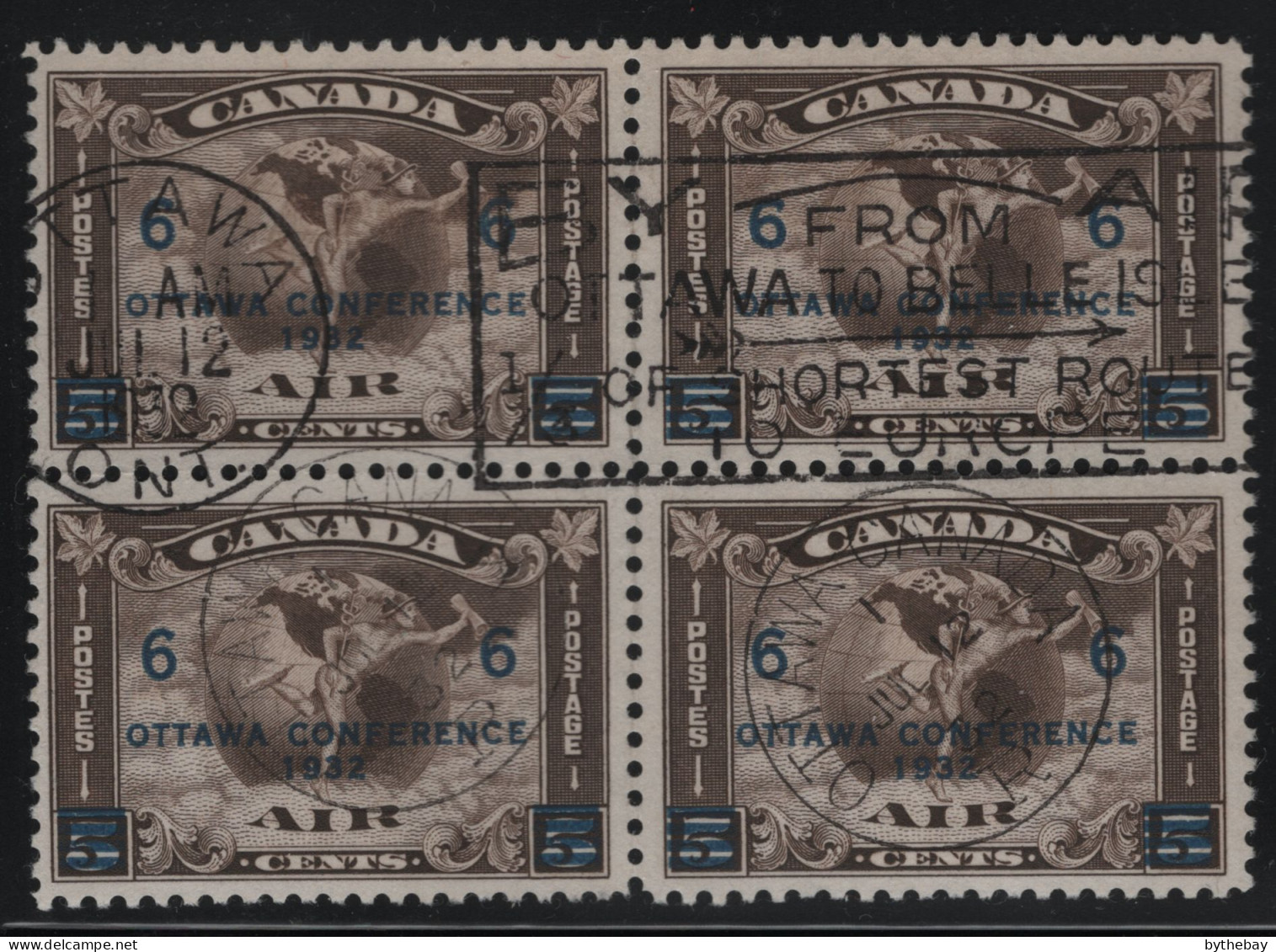 Canada 1932 Used Sc C4 6c Ottawa Conference On 5c Mercury Block Of 4 1st Day - Luchtpost