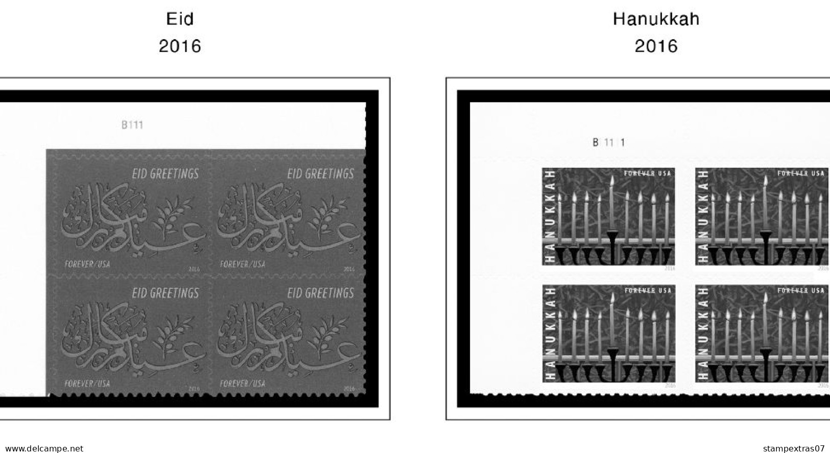 US 2016-2020 PLATE BLOCKS STAMP ALBUM PAGES (50 B&w Illustrated Pages) - Englisch