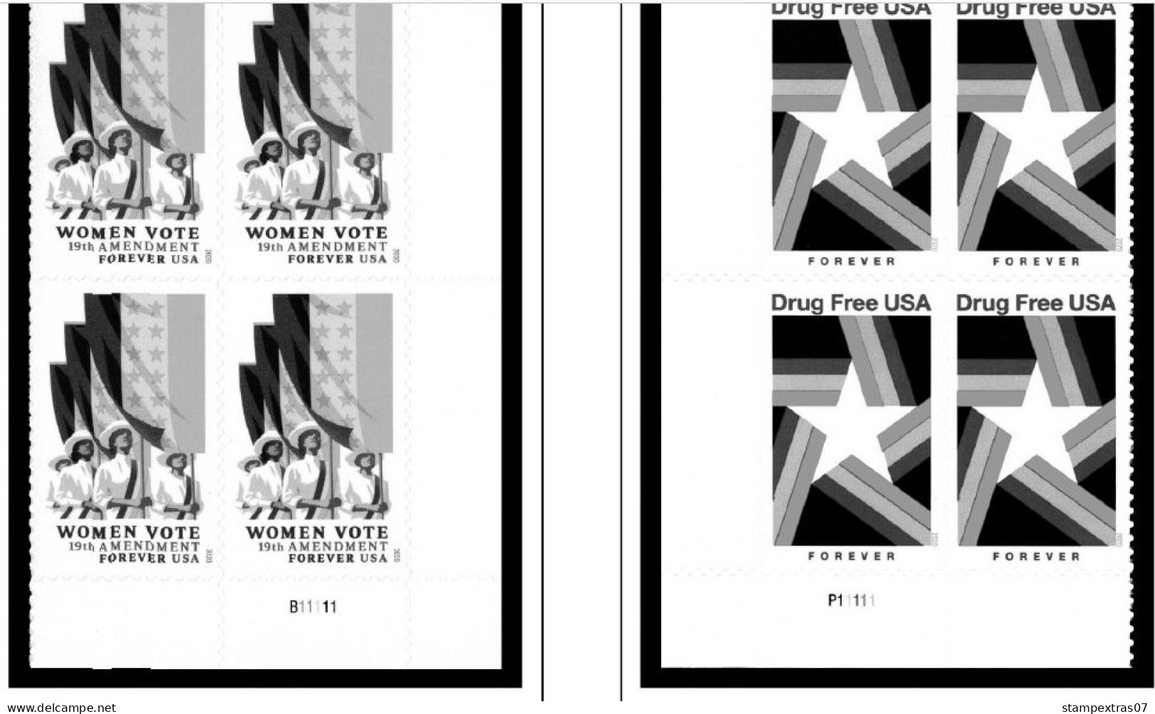 US 2016-2020 PLATE BLOCKS STAMP ALBUM PAGES (50 b&w illustrated pages)