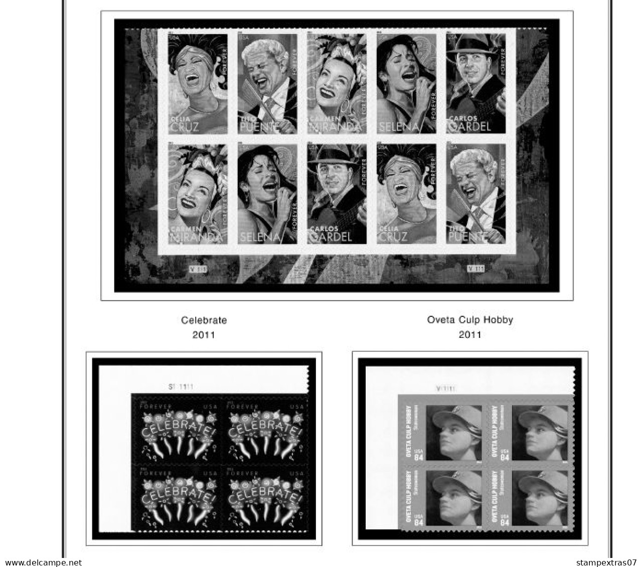 US 2011-2015 PLATE BLOCKS STAMP ALBUM PAGES (56 B&w Illustrated Pages) - Anglais