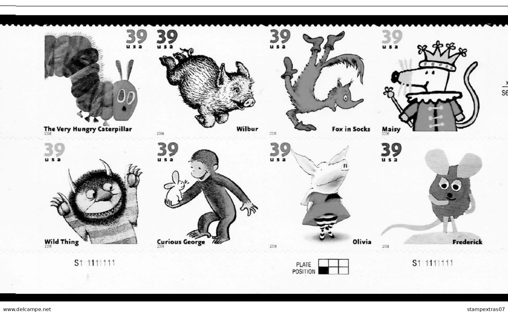 US 2006-2010 PLATE BLOCKS STAMP ALBUM PAGES (51 B&w Illustrated Pages) - Inglés