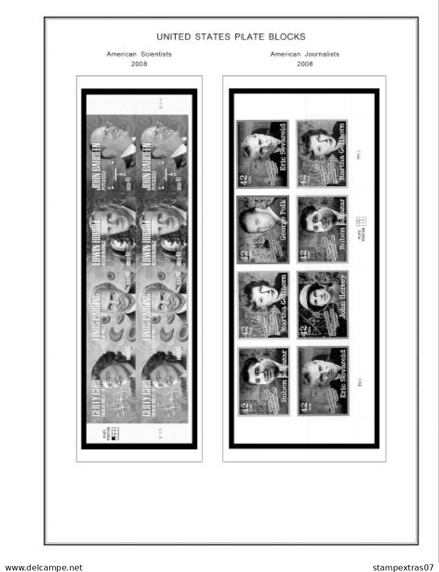 US 2006-2010 PLATE BLOCKS STAMP ALBUM PAGES (51 b&w illustrated pages)