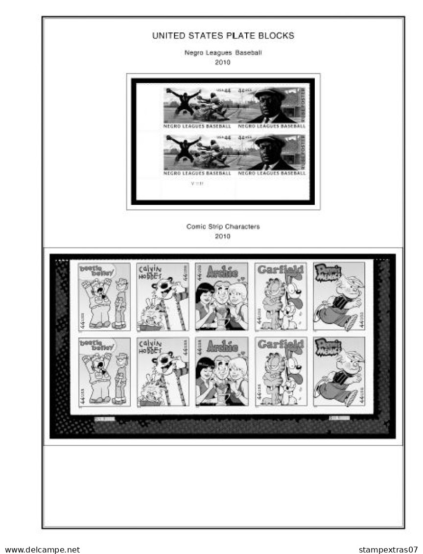 US 2006-2010 PLATE BLOCKS STAMP ALBUM PAGES (51 b&w illustrated pages)