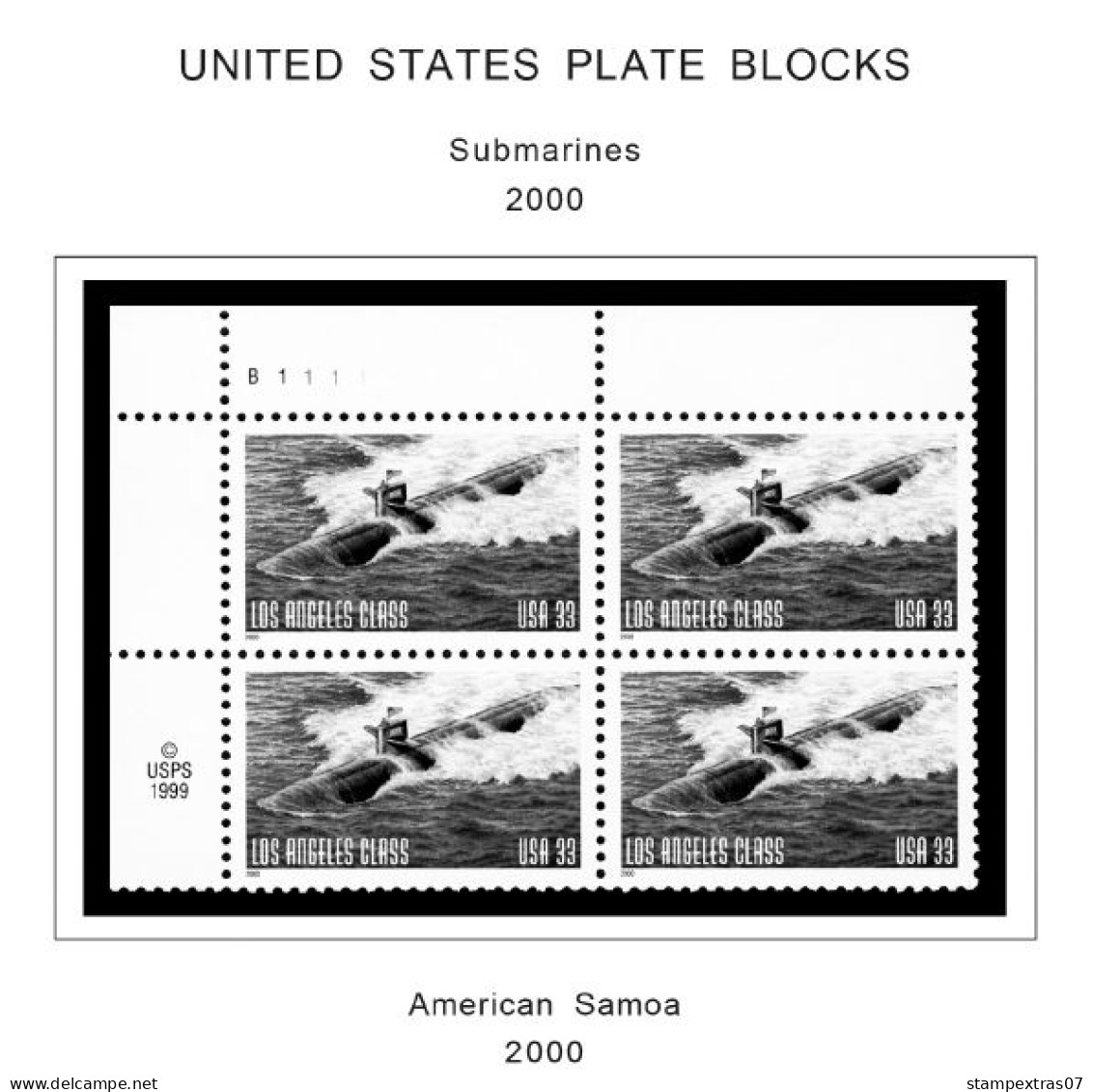 US 2000-2005 PLATE BLOCKS STAMP ALBUM PAGES (68 B&w Illustrated Pages) - English