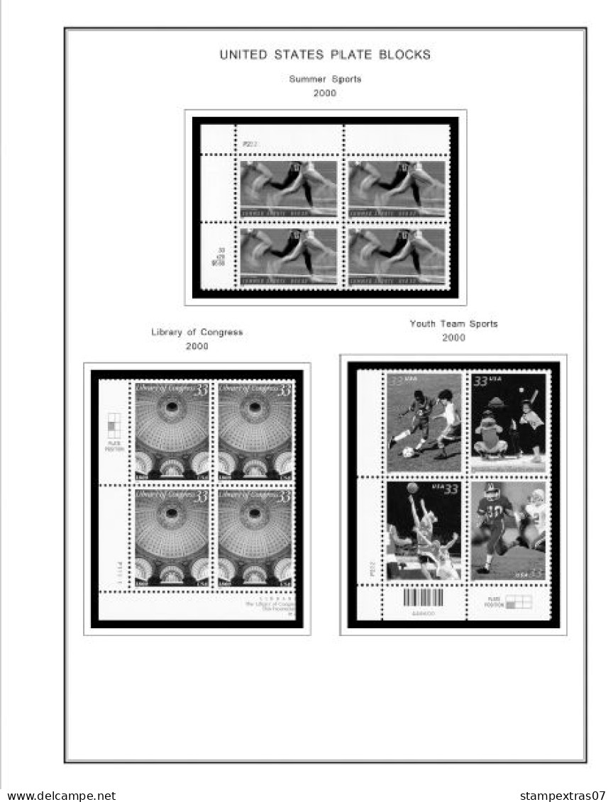 US 2000-2005 PLATE BLOCKS STAMP ALBUM PAGES (68 B&w Illustrated Pages) - Engels