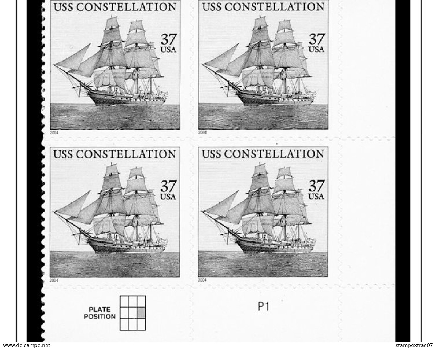 US 2000-2005 PLATE BLOCKS STAMP ALBUM PAGES (68 b&w illustrated pages)