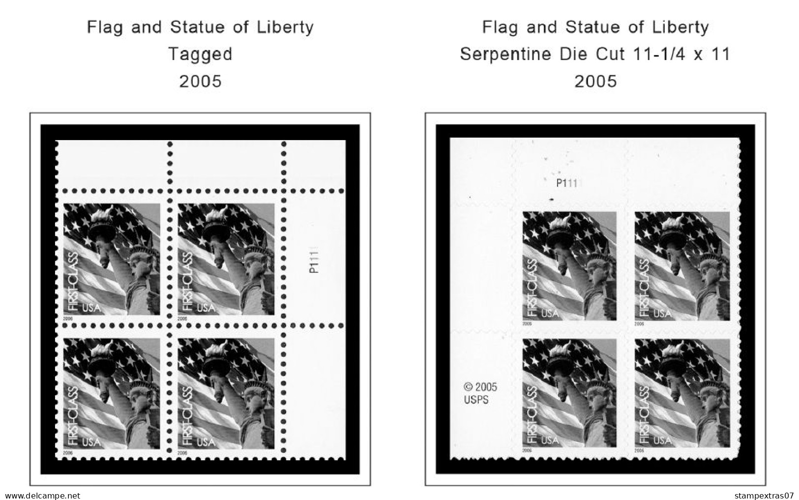 US 2000-2005 PLATE BLOCKS STAMP ALBUM PAGES (68 b&w illustrated pages)