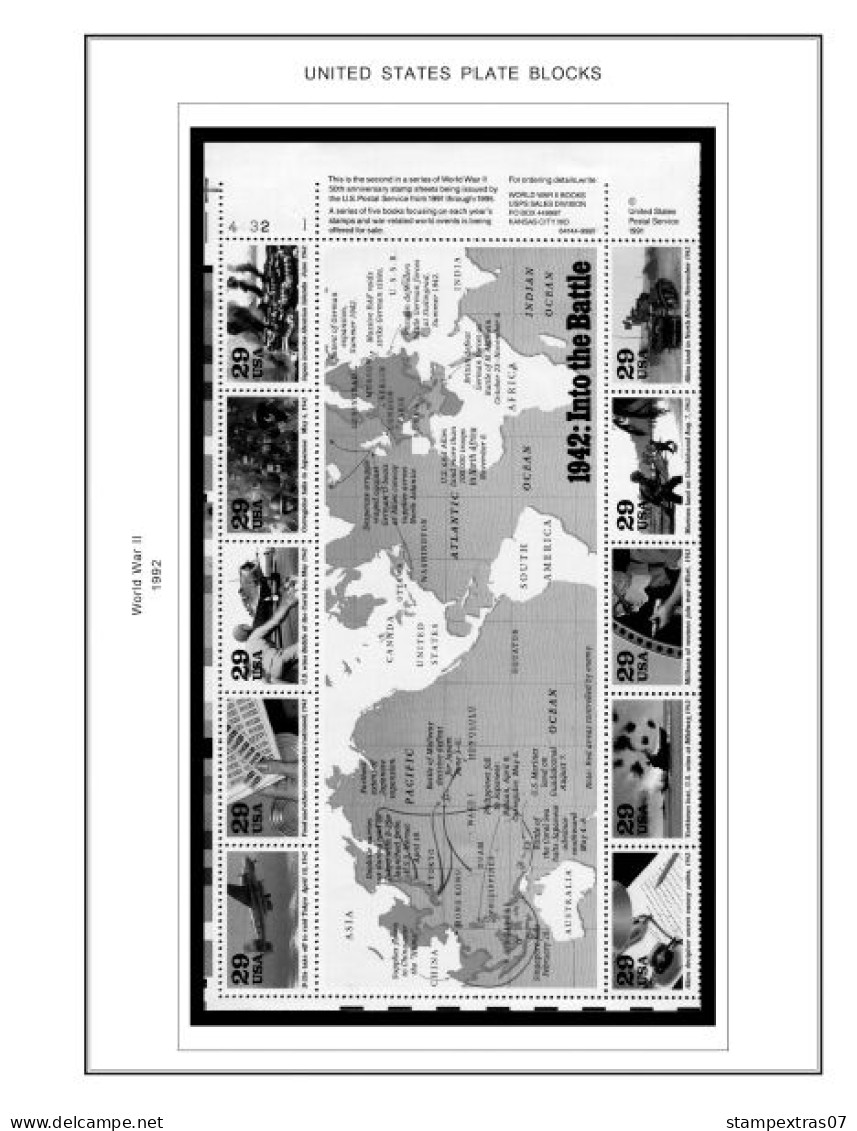 US 1990-1999 PLATE BLOCKS STAMP ALBUM PAGES (119 b&w illustrated pages)