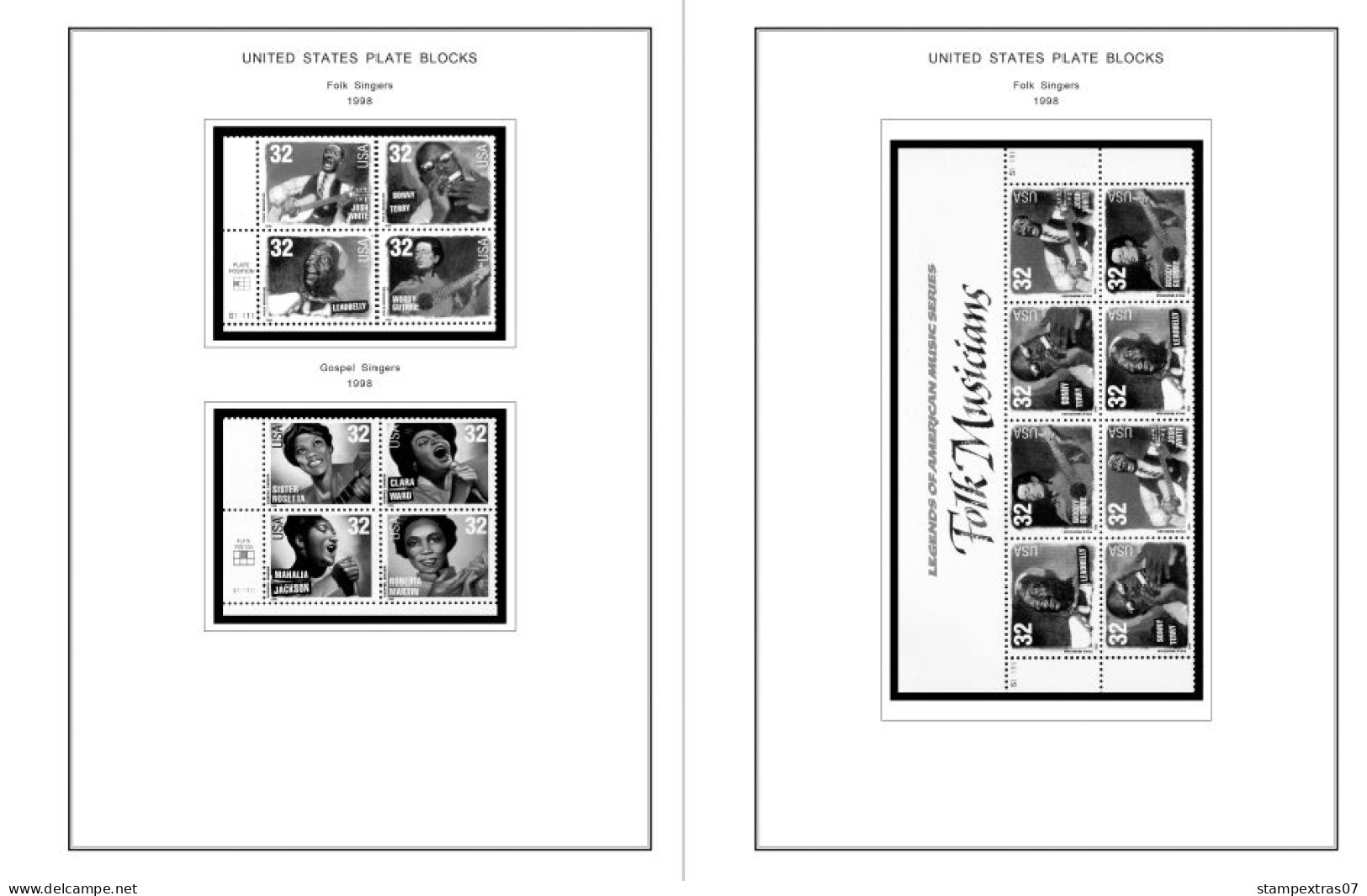 US 1990-1999 PLATE BLOCKS STAMP ALBUM PAGES (119 b&w illustrated pages)