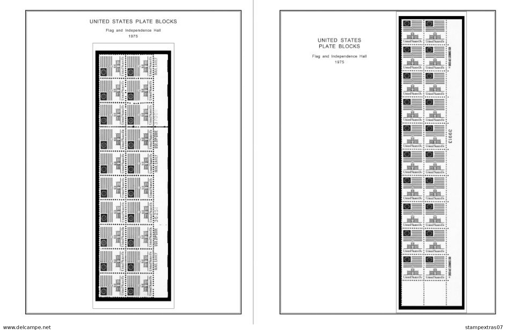 US 1970-1979 PLATE BLOCKS STAMP ALBUM PAGES (112 b&w illustrated pages)