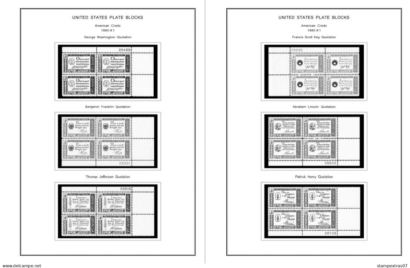 US 1960-1969 PLATE BLOCKS STAMP ALBUM PAGES (68 B&w Illustrated Pages) - Inglese