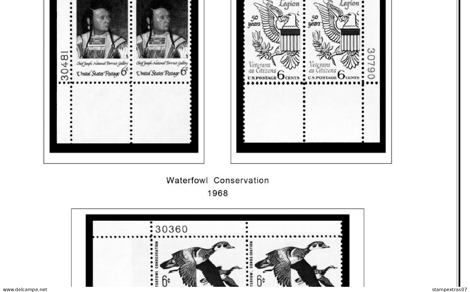 US 1960-1969 PLATE BLOCKS STAMP ALBUM PAGES (68 b&w illustrated pages)