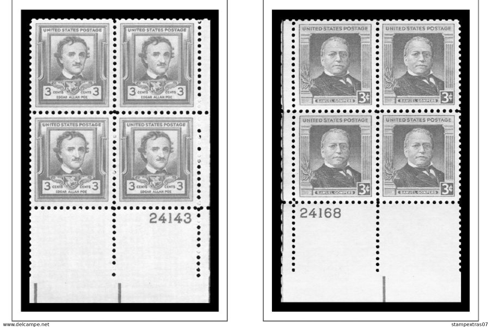 US 1950-1959 PLATE BLOCKS STAMP ALBUM PAGES (50 B&w Illustrated Pages) - Inglés