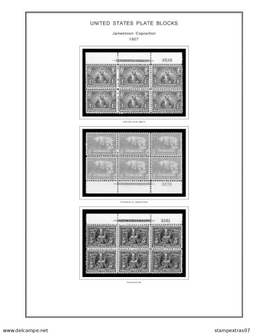 US 1901-1929 PLATE BLOCKS STAMP ALBUM PAGES (46 B&w Illustrated Pages) - Anglais