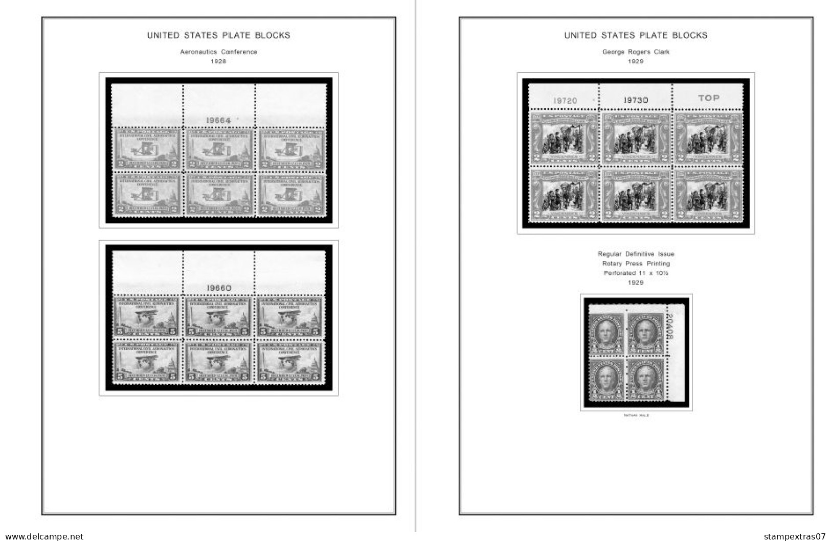 US 1901-1929 PLATE BLOCKS STAMP ALBUM PAGES (46 b&w illustrated pages)