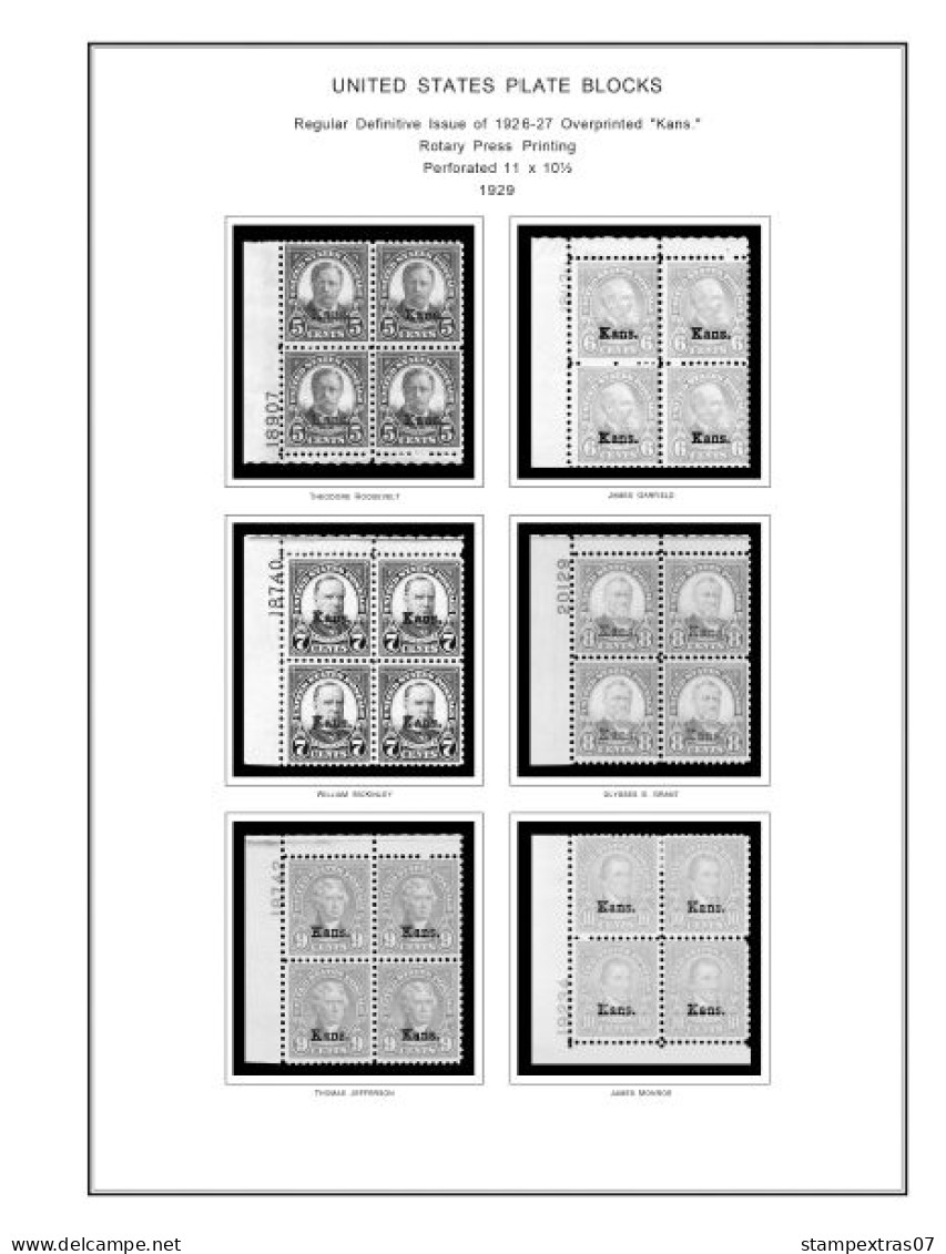 US 1901-1929 PLATE BLOCKS STAMP ALBUM PAGES (46 b&w illustrated pages)